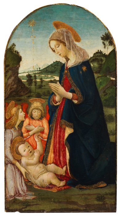 Aanbidding van Christus met twee engelen door Francesco Botticini